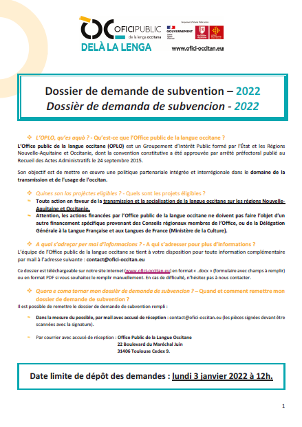 Dossier de demande de subvention (WORD)