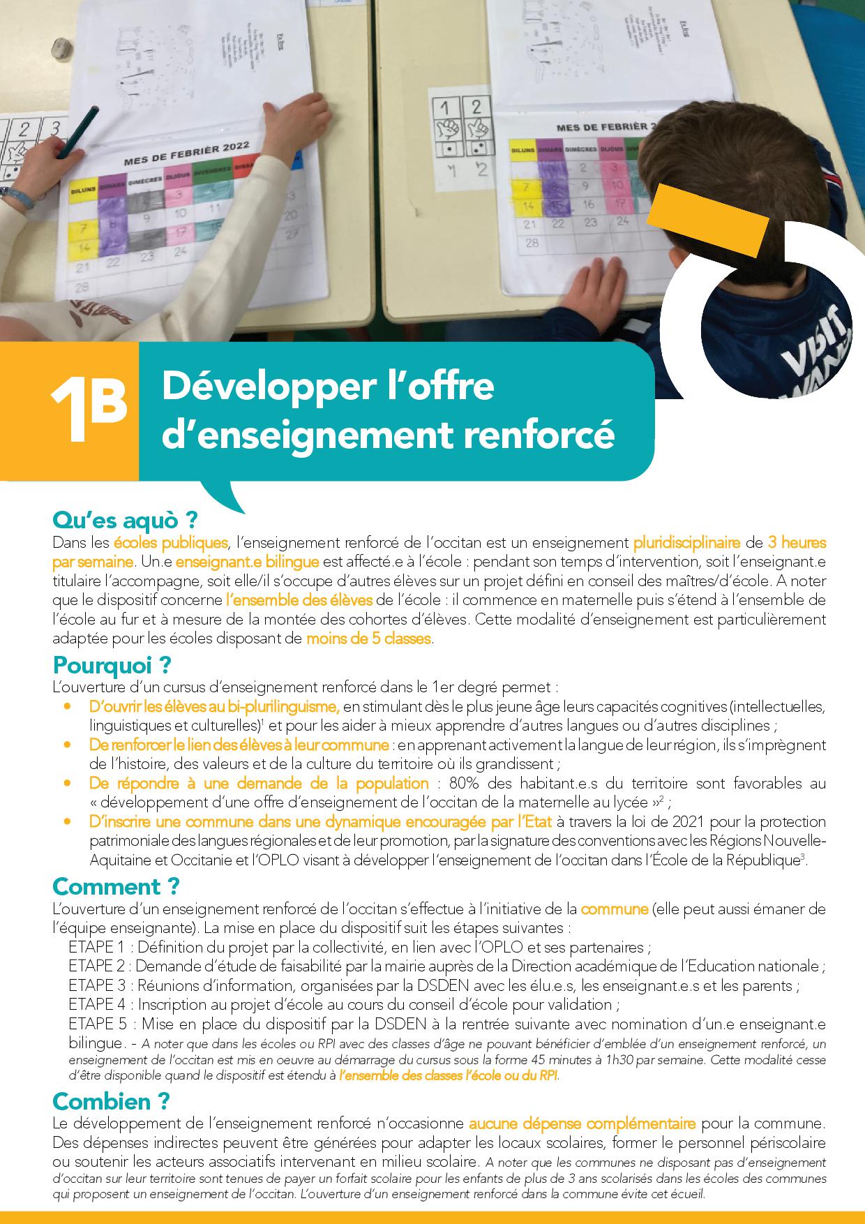 1B Développer l'offre d'enseignement renforcé