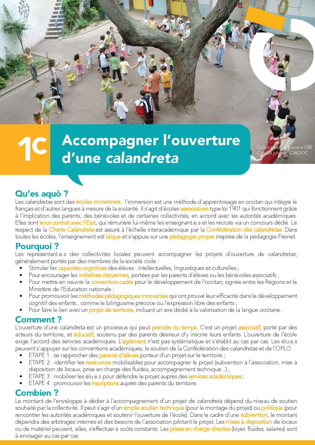 1C Accompagner l'ouverture d'une calendreta